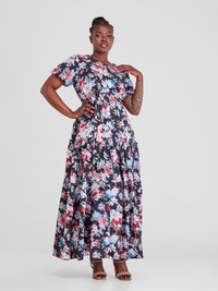 Ruby Flowered Maxi Dress - Black