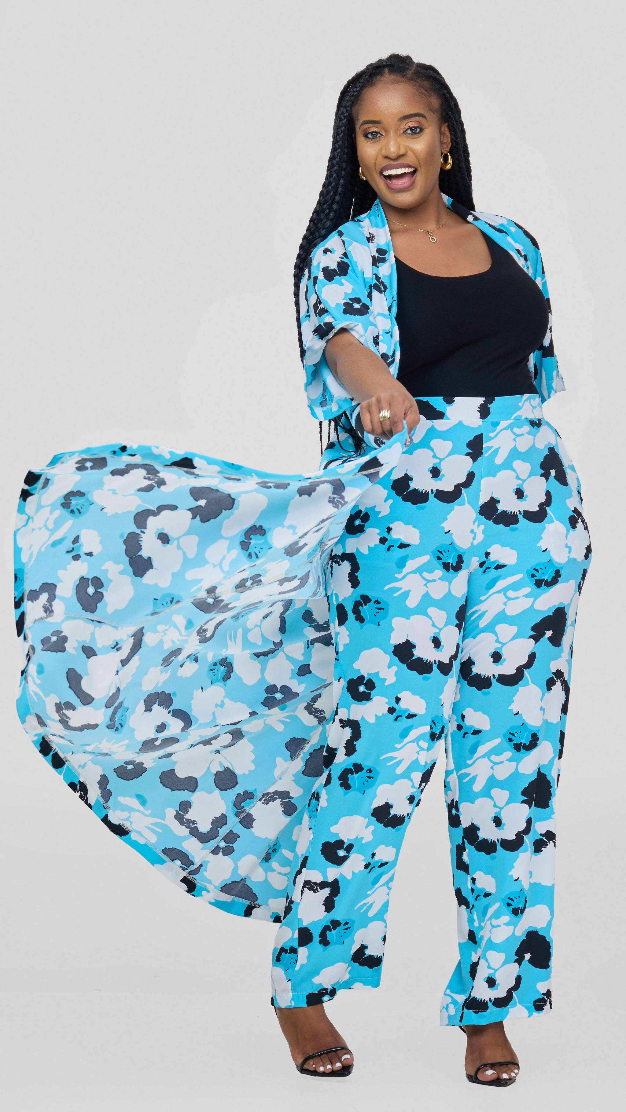 Monica Miranda Kimono 2pc set - Blue/White/Black