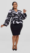 Allesia Wrap Blouse- Black/White