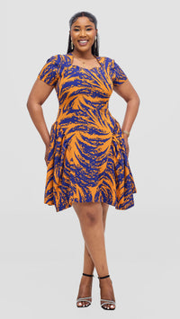 Anastasia Shift Dress-Mustard/Blue