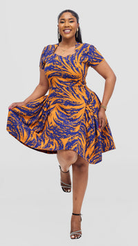 Anastasia Shift Dress-Mustard/Blue