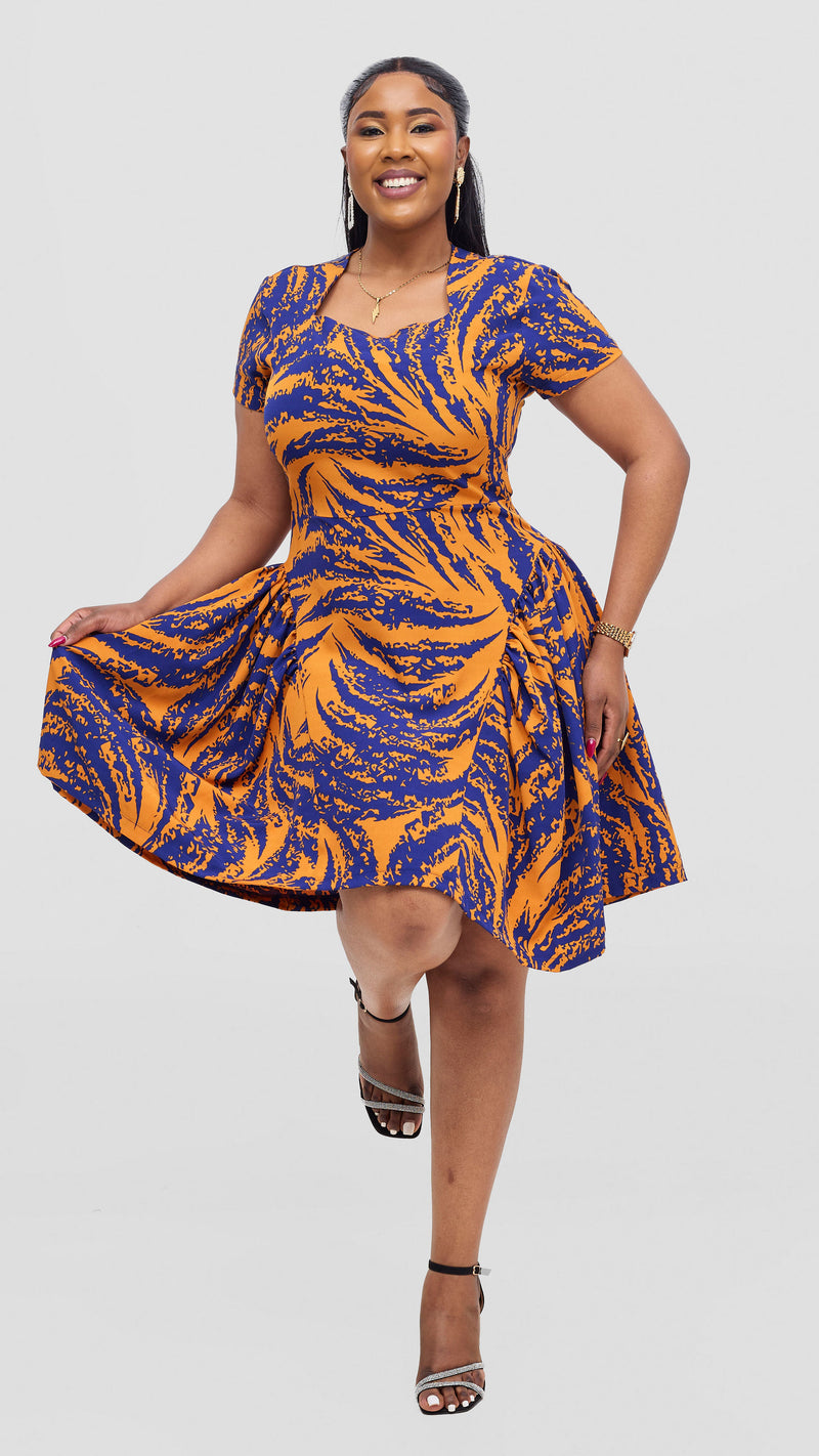 Anastasia Shift Dress-Mustard/Blue