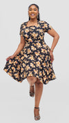 Andani Shift Dress- Black Flowered