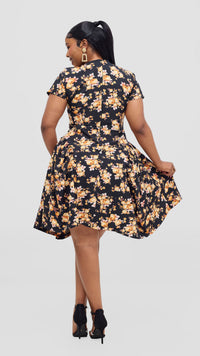 Andani Shift Dress- Black Flowered