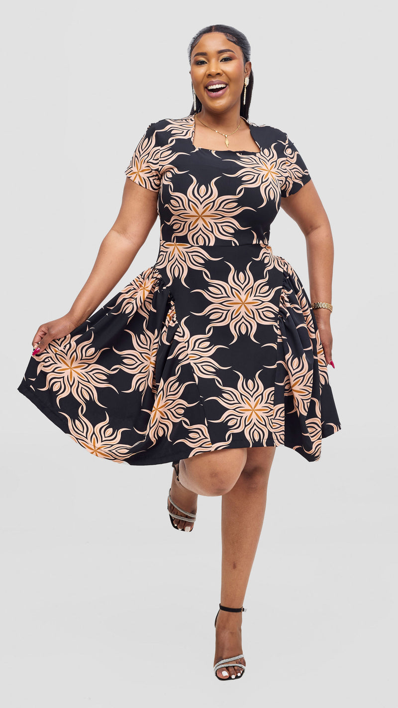 Anaya Shiftdress-Peach/Black