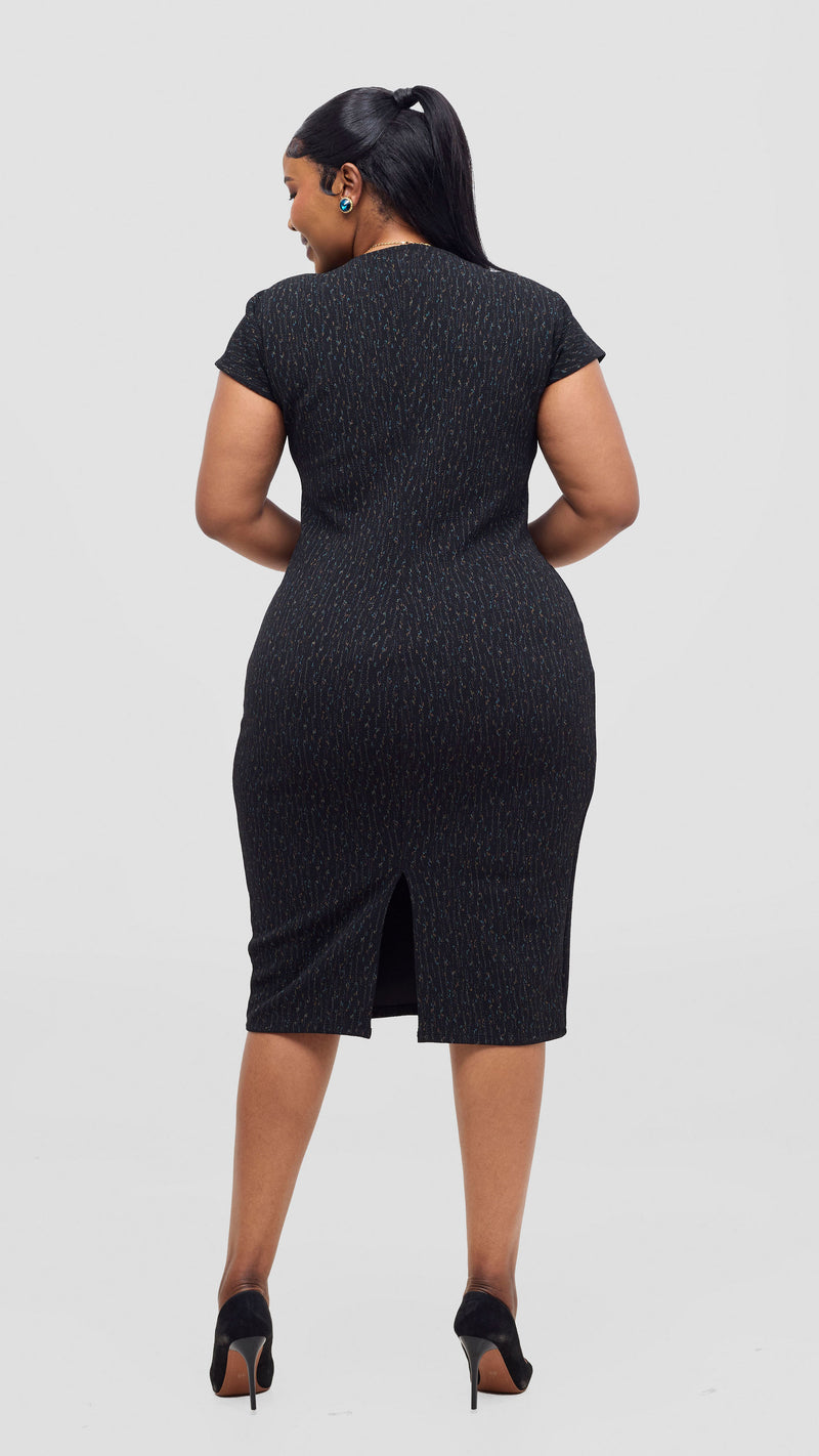 Amber Bodycon Dress- Black/Mustard/Blue