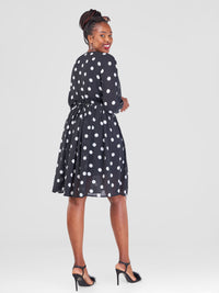 Aziza Dotted Polka Dress - Black