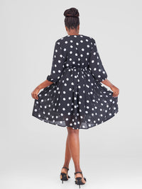 Aziza Dotted Polka Dress - Black