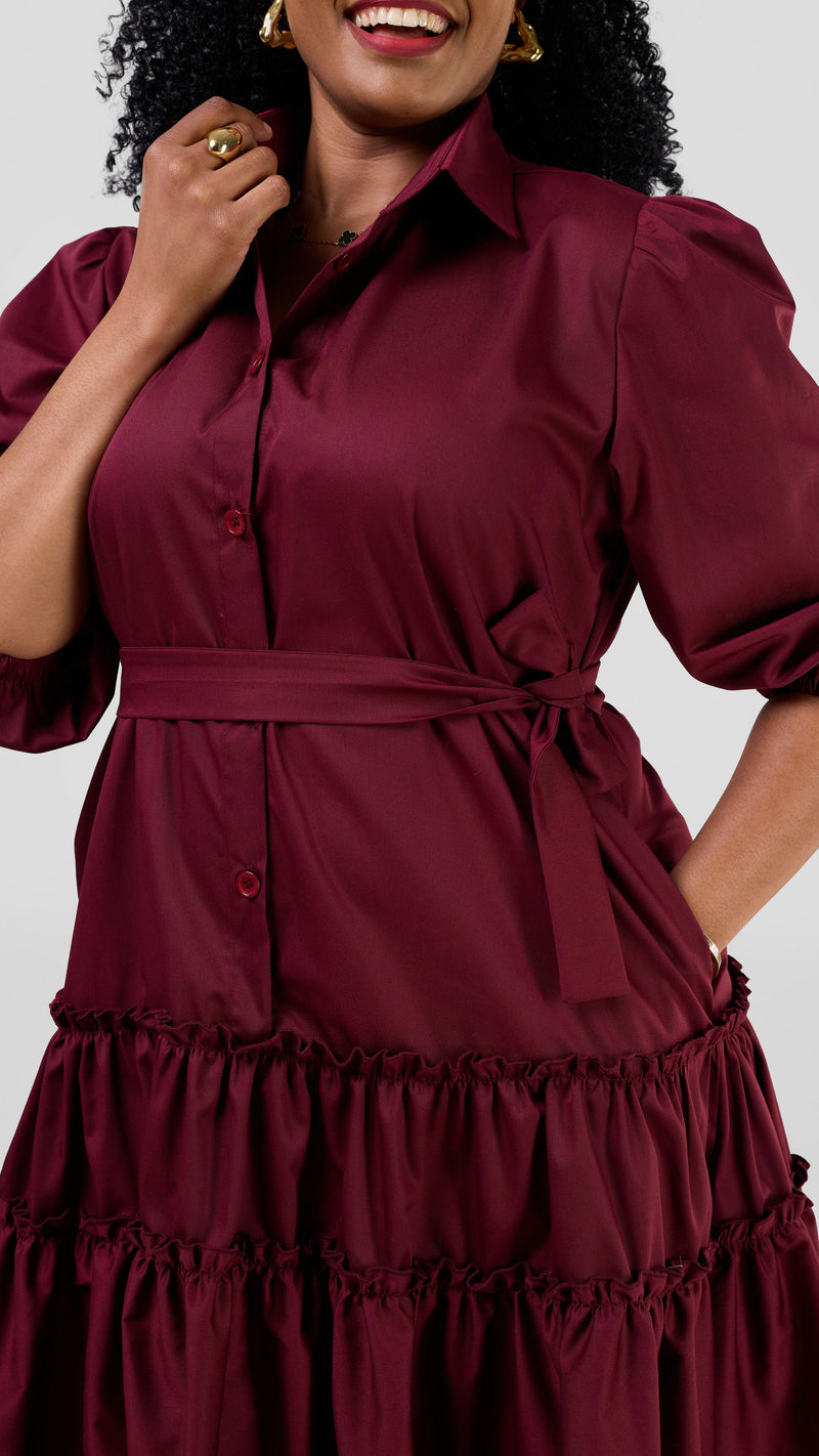 Melissa Shirt  Dress - Maroon