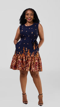 Marinde Shift Dress - Navyblue/Maroon