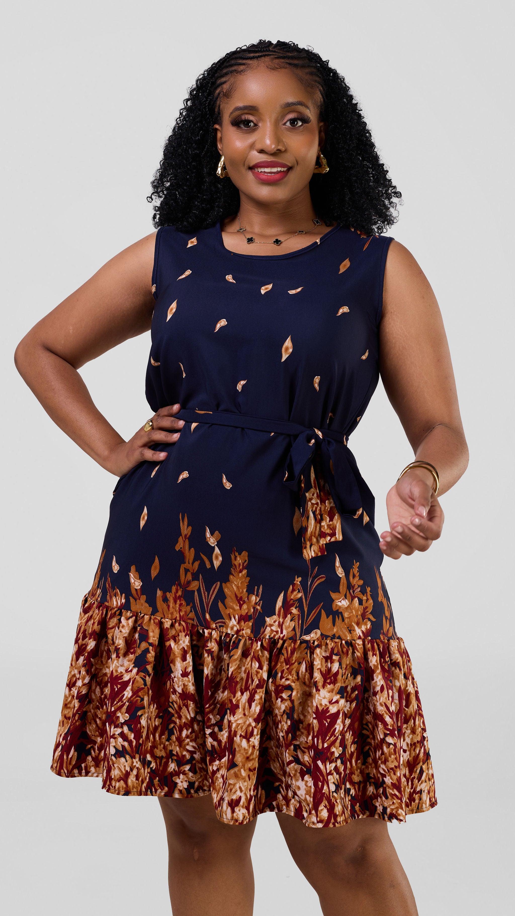 Marinde Shift Dress - Navyblue/Maroon