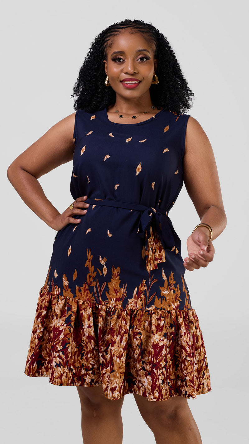 Marinde Shift Dress - Navyblue/Maroon