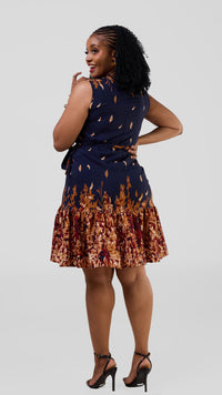 Marinde Shift Dress - Navyblue/Maroon