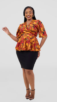 Bigan Wrap Blouse - Red flowered