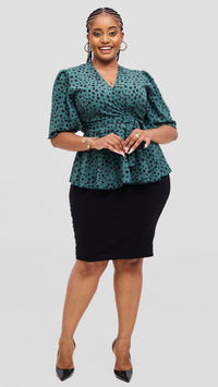 Laila Wrap Blouse -Green/Black