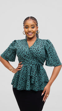 Laila Wrap Blouse -Green/Black