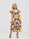 Elora Maxidress-Navyblue/Orange/White