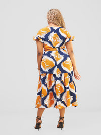 Elora Maxidress-Navyblue/Orange/White