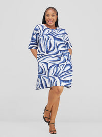 Elliana Shift Dress- White/Blue