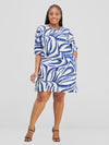 Elliana Shift Dress- White/Blue