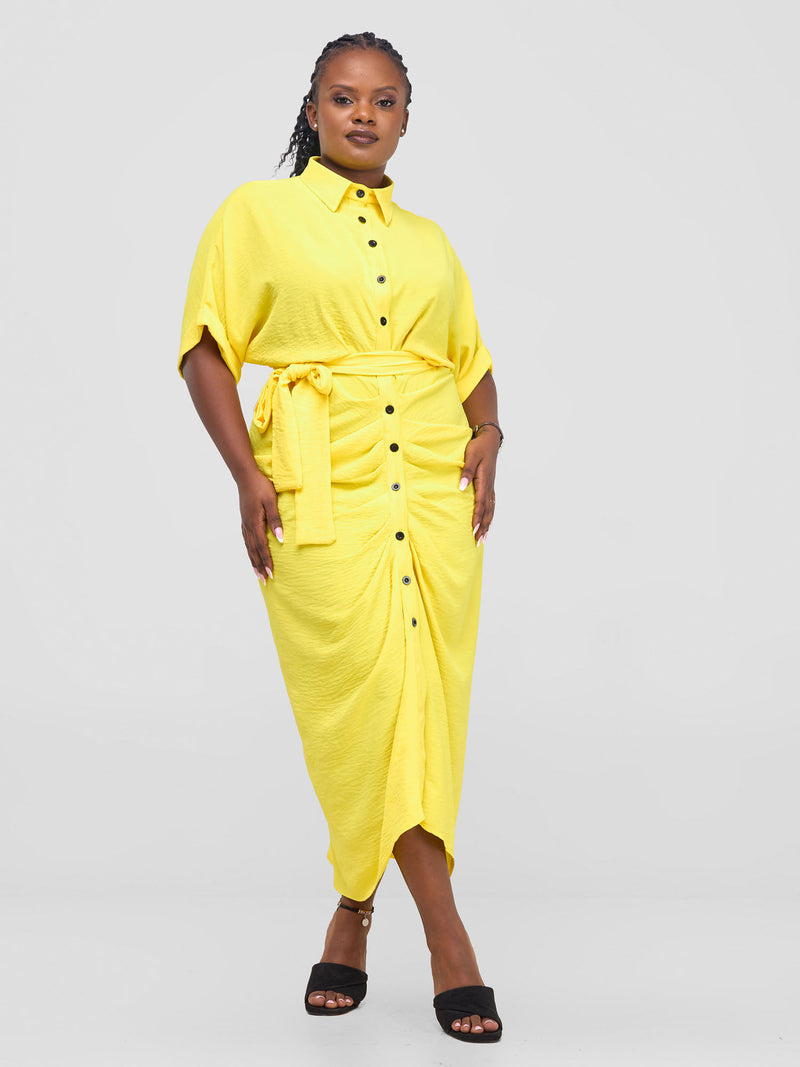 Vinna Ruched Dress-Yellow