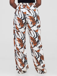 Ahunna Palazzo Pants-White/Black/Orange