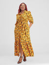 Dallas Maxidress LongSleeved Yellow With Black/Blue Prints