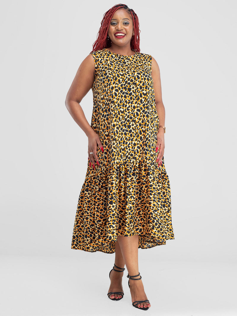 Dana ShortSleeved Maxidress-Yellow/black Print