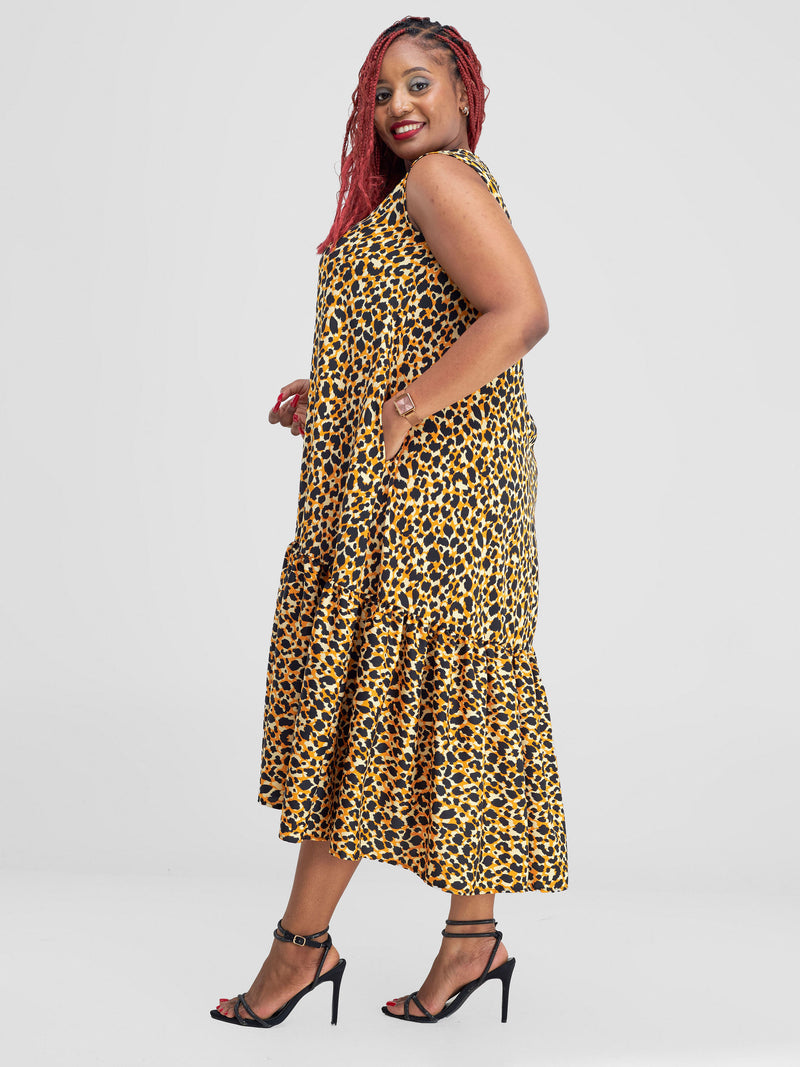 Dana ShortSleeved Maxidress-Yellow/black Print