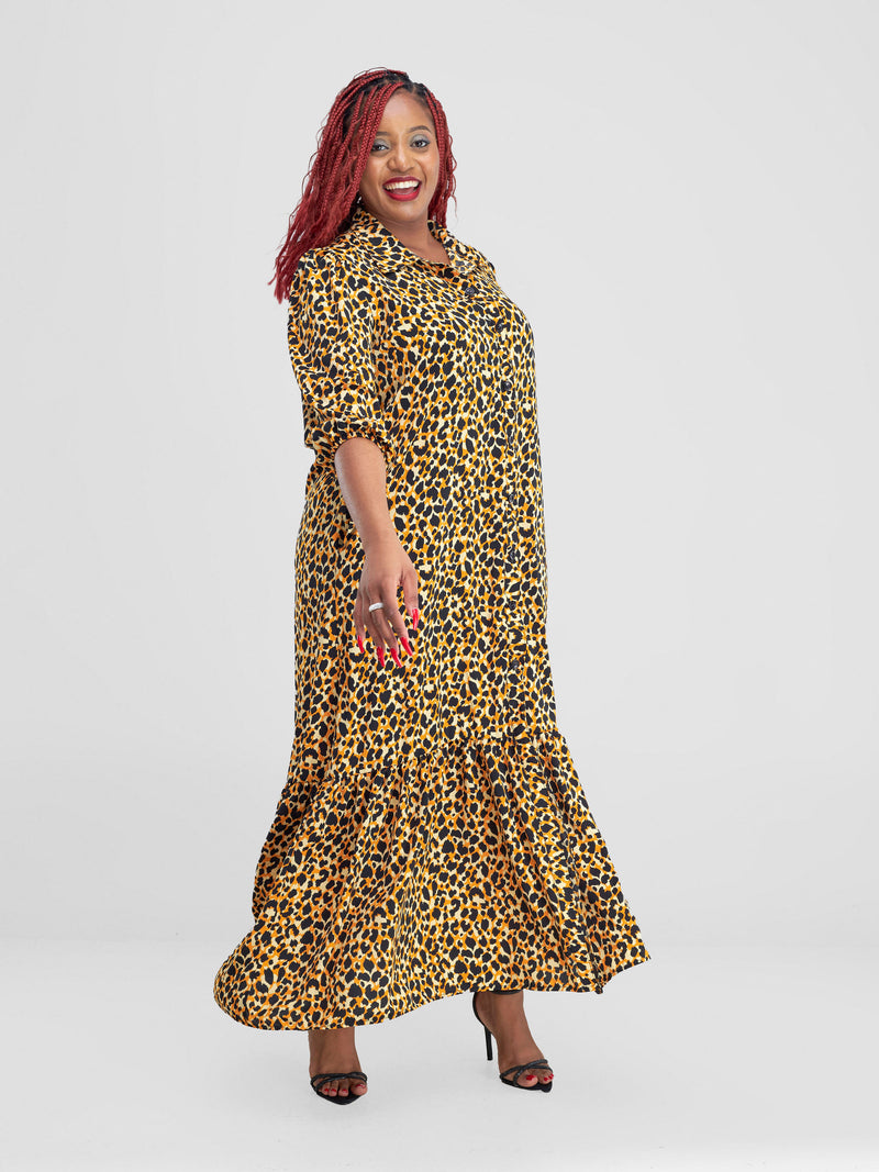 Dana LongSleeved Maxidress-Yellow/Black Print