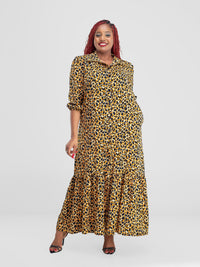 Dana LongSleeved Maxidress-Yellow/Black Print