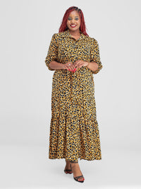 Dana LongSleeved Maxidress-Yellow/Black Print