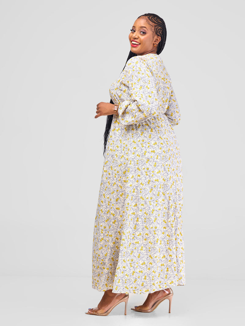 Dasoli Maxi  Dress - Cream flowered