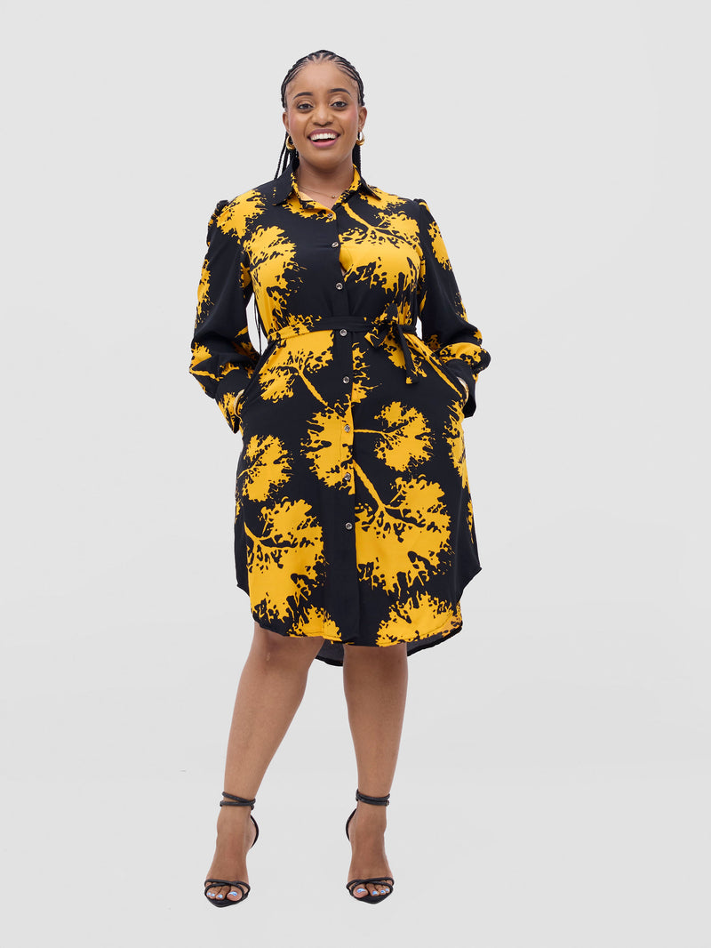 Julieta Shirt Dress - Black/Mustard
