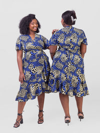 Waceera Wrap Dress - Blue/Yellow/Black