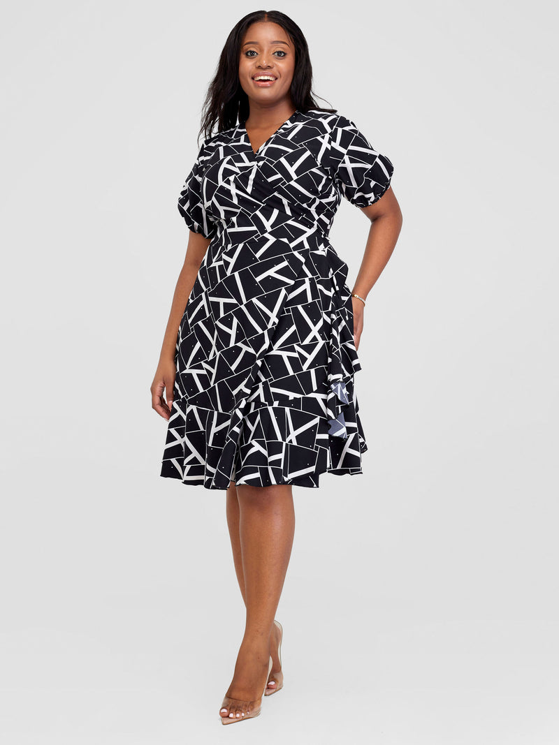 Njeri Wrap Dress - Black/Cream