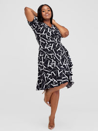 Njeri Wrap Dress - Black/Cream