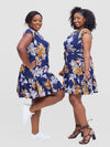Udoka Shift Dress - Navyblue/White/Green