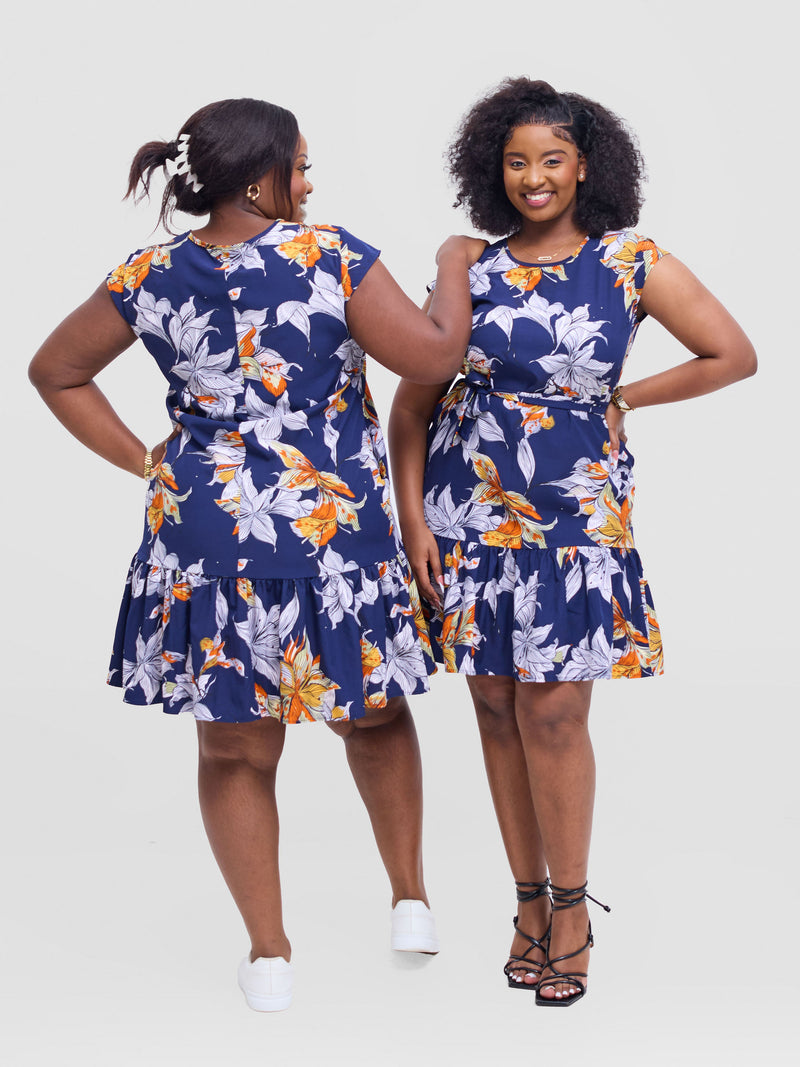 Udoka Shift Dress - Navyblue/White/Green