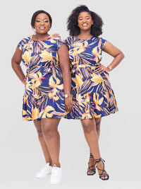 Udumelue Shift Dress - Navyblue/Pink/Mustard