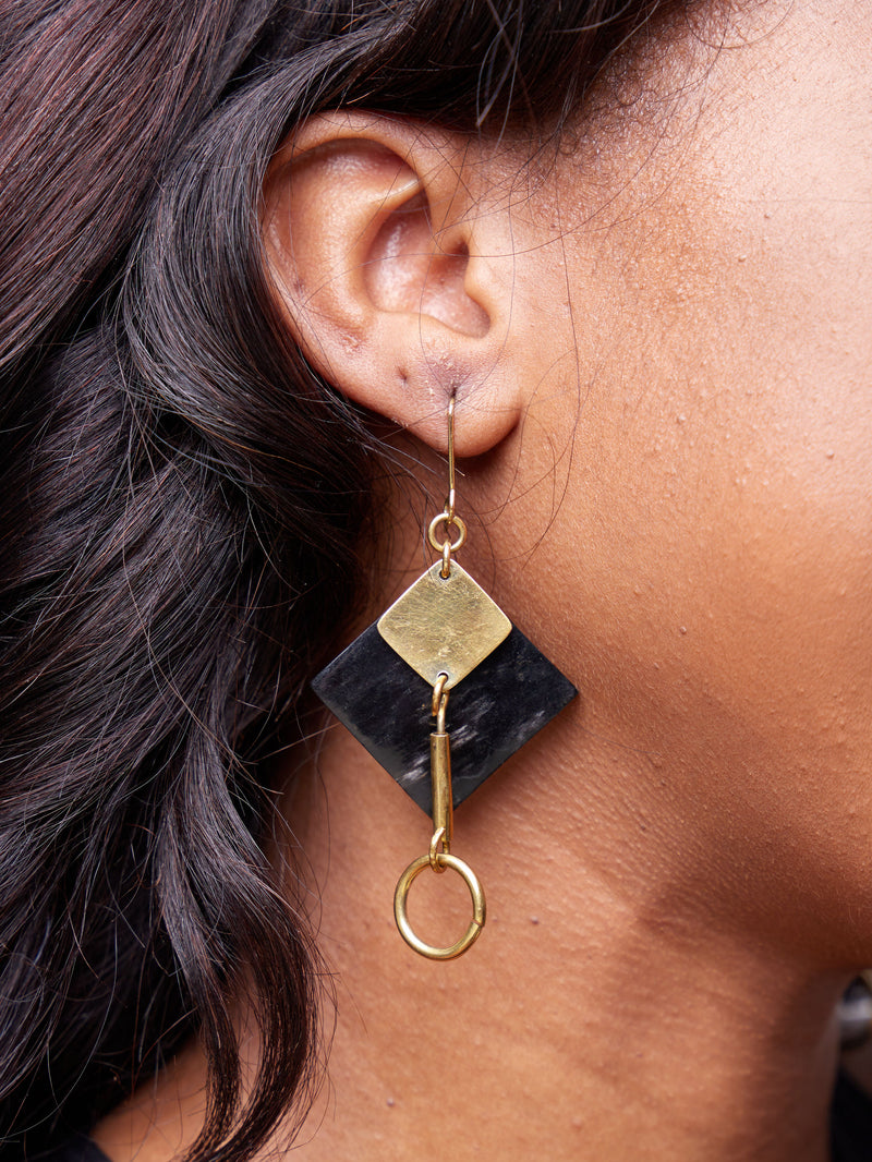 Jessica Double Pyramid Earrings -(Brass) + Polisher