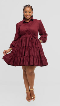 Asha Shirt Dress - Maroon