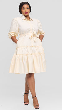 Sophie Shirt Dress - Cream/White
