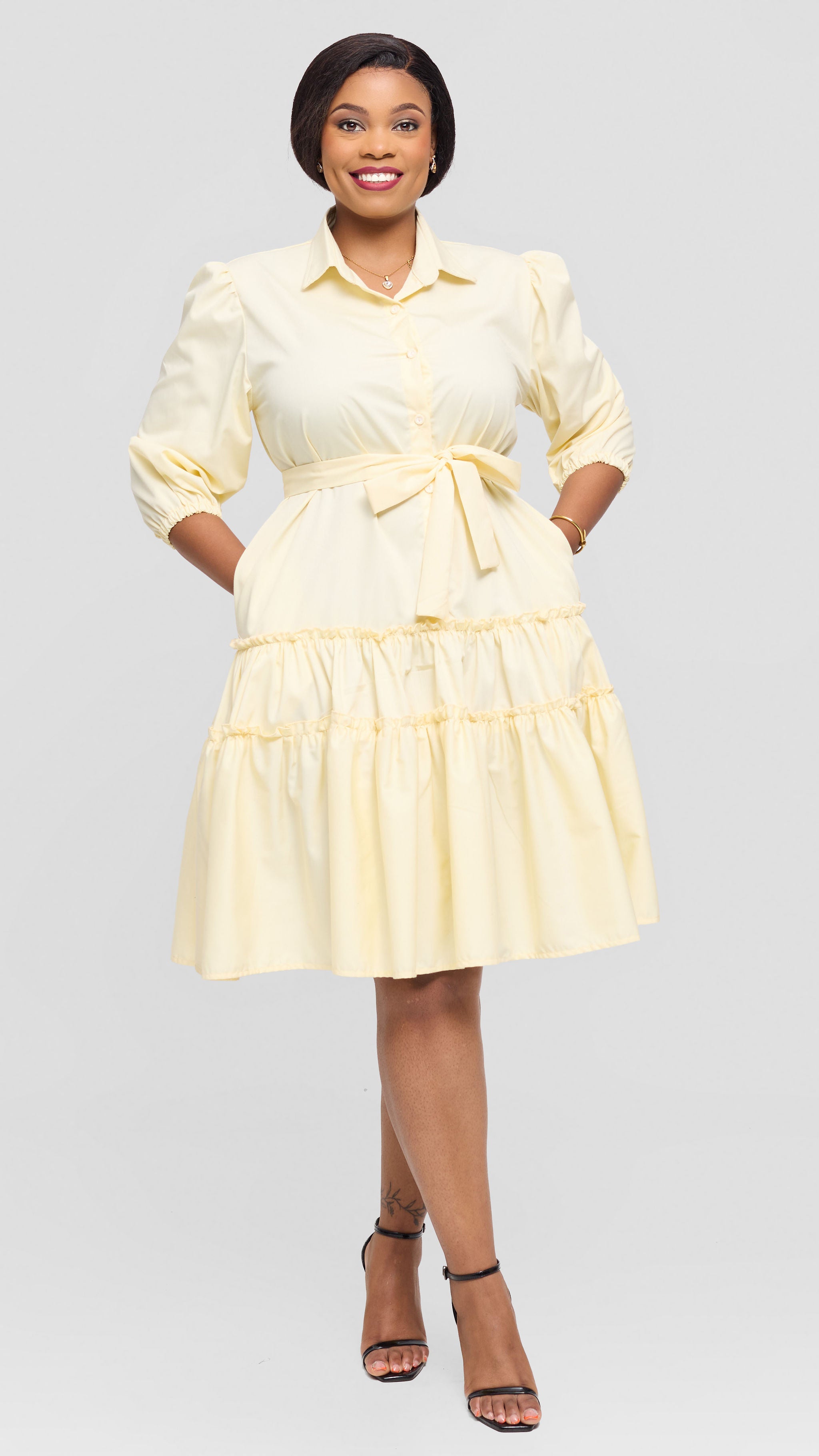 Sloane Shirt Dress - Cream yellow