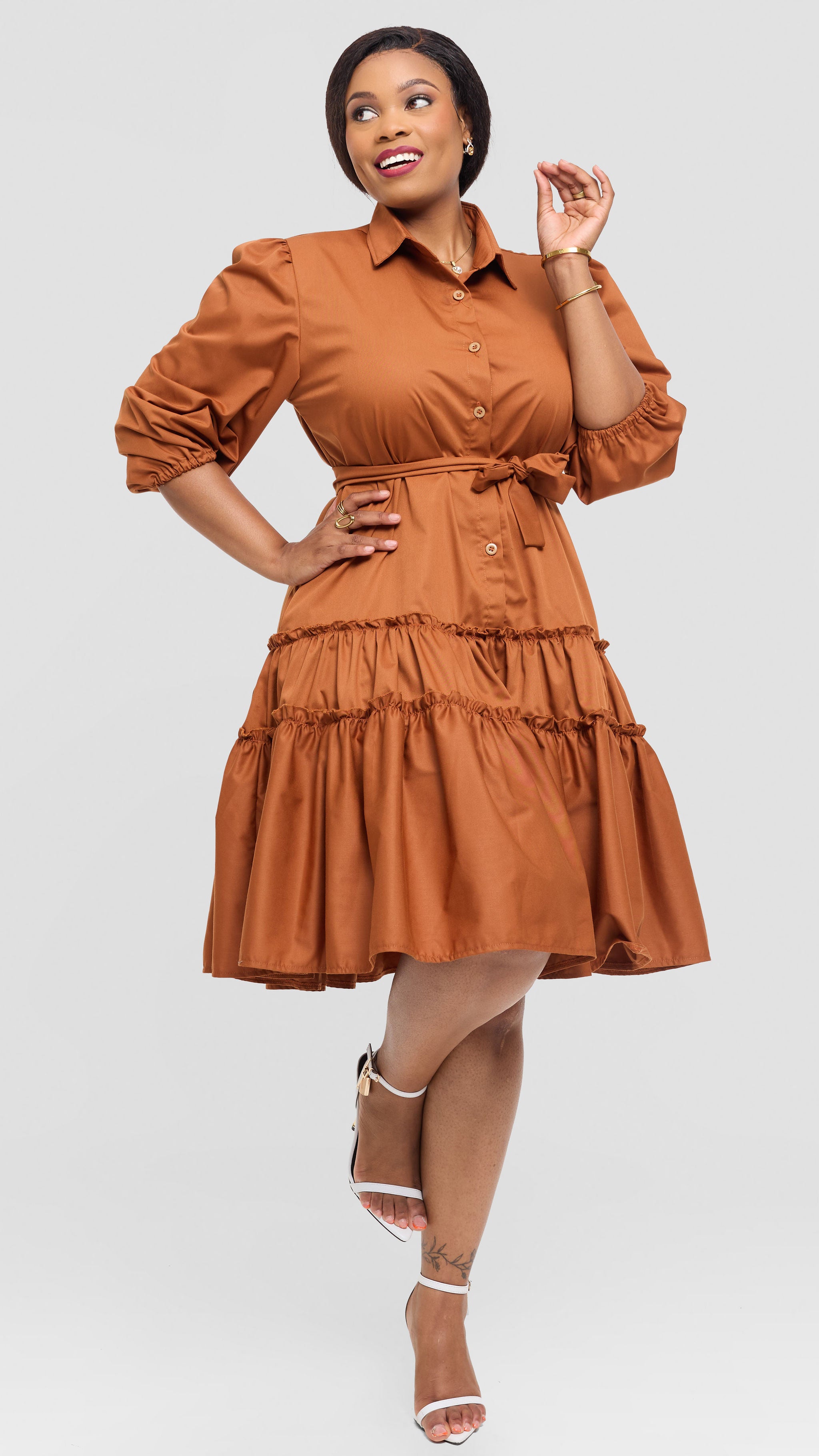 Sofia Shirt Dress - Brown