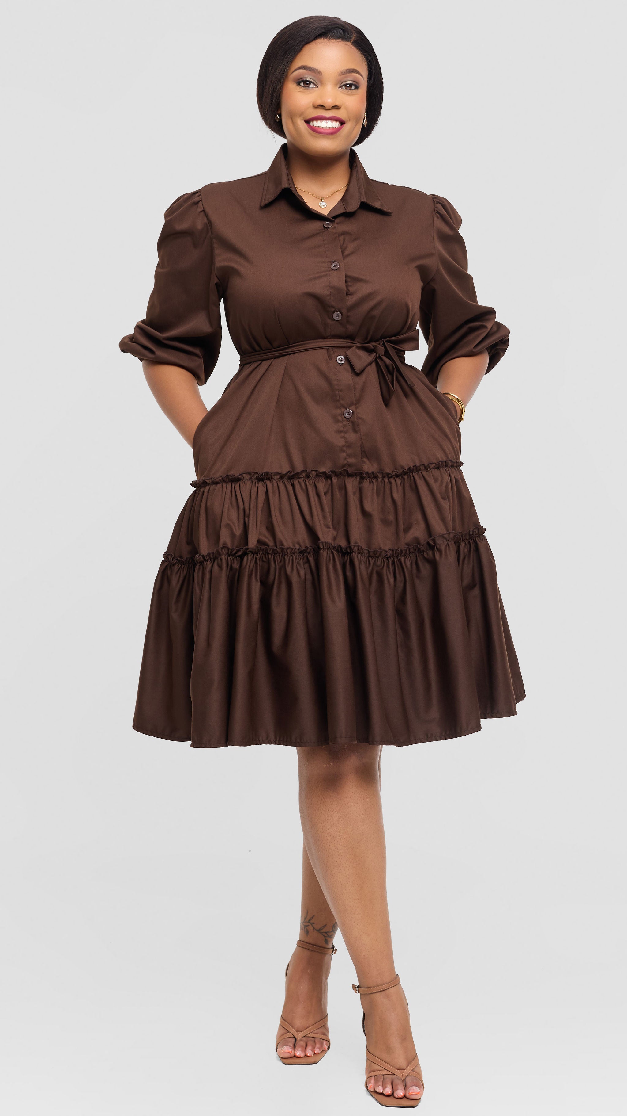Stephanie Shirt Dress -  Brown
