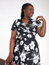 Melody Flowered Wrap Dress -Black