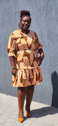 Salma  Shirt Dress - Cream/Orange