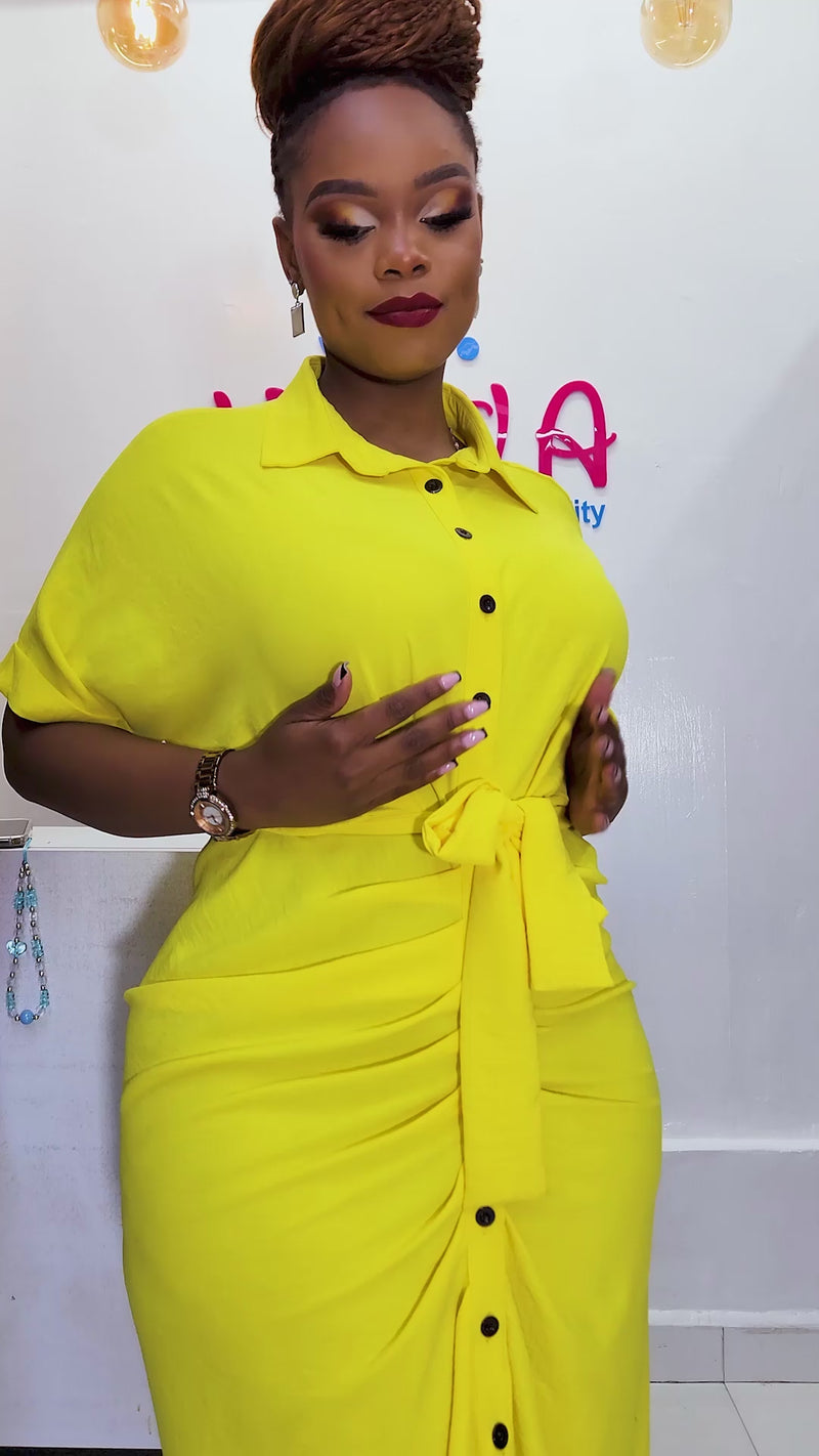 Vinna  Ruched Dress - Yellow