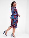 Multicolored Bodycon Dress - Red / Blue Print